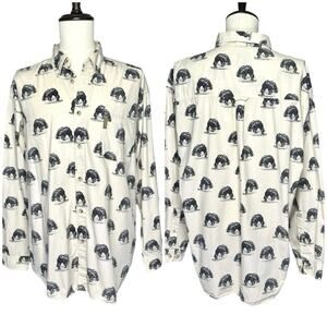 Columbia | Men | Cream Grizzly Bear Print Outdoor Cotton Button Down Shirt | XL